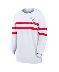 Wear by Erin Andrews Women's White Philadelphia Phillies Oversized Long Sleeve Striped T-Shirt