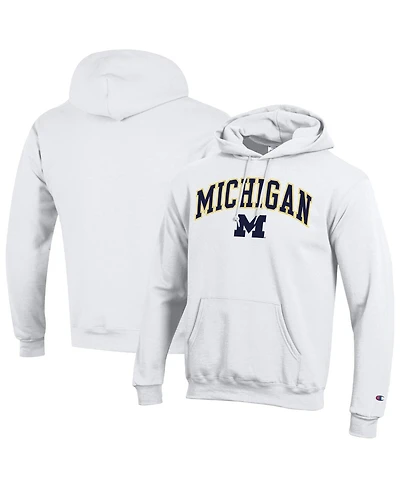 Champion Men's White Michigan Wolverines Arched Logo Fleece Pullover Hoodie