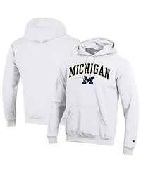 Champion Men's White Michigan Wolverines Arched Logo Fleece Pullover Hoodie