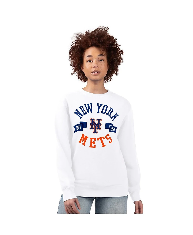 G-iii 4Her by Carl Banks Women's White New York Mets Team Logo Fleece Pullover Sweatshirt