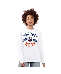 G-iii 4Her by Carl Banks Women's White New York Mets Team Logo Fleece Pullover Sweatshirt
