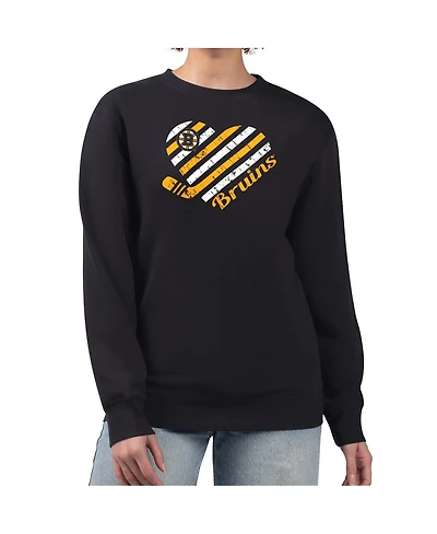 G-iii 4Her by Carl Banks Women's Black Boston Bruins Heart Graphic Pullover Sweatshirt