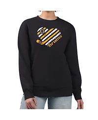 G-iii 4Her by Carl Banks Women's Black Boston Bruins Heart Graphic Pullover Sweatshirt