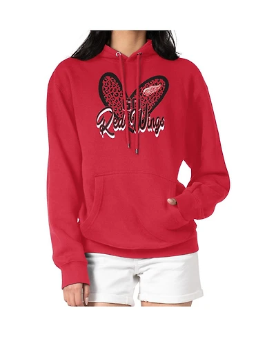 G-iii 4Her by Carl Banks Women's Red Detroit Wings Animal Print Heart Fleece Pullover Hoodie