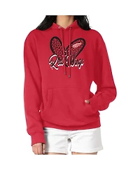 G-iii 4Her by Carl Banks Women's Red Detroit Wings Animal Print Heart Fleece Pullover Hoodie