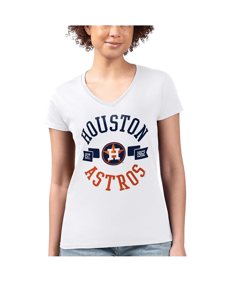 G-iii 4Her by Carl Banks Women's White Houston Astros Super-Slim Fit Lightweight City Graphic V-Neck T-Shirt