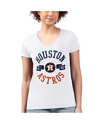 G-iii 4Her by Carl Banks Women's White Houston Astros Super-Slim Fit Lightweight City Graphic V-Neck T-Shirt
