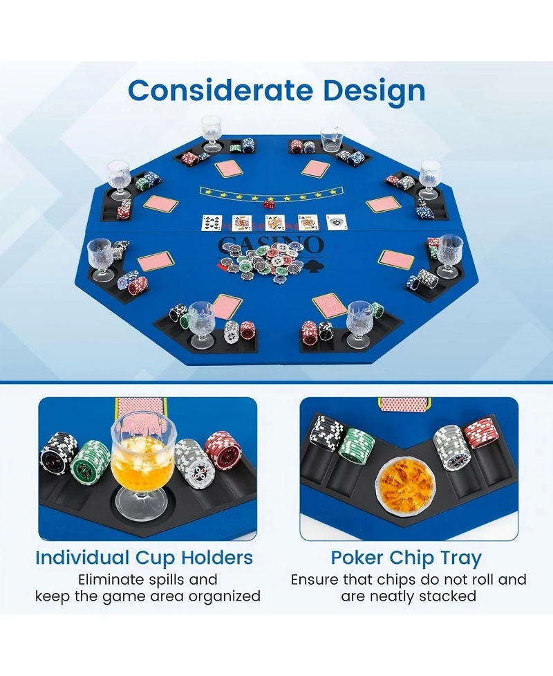 Hongge 84 Inch 10 Player Folding Poker Table Top with Cup Holders and Casino Felt Surface