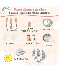 Kids Wooden Corner Play Kitchen with Storage and Cooking Features