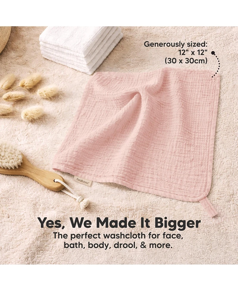 KeaBabies 5-Pack Lyra Muslin Baby Washcloths, Large 12x12, Soft Absorbent Cotton Wash Cloths, Burp Rags, Face Cloth Towel