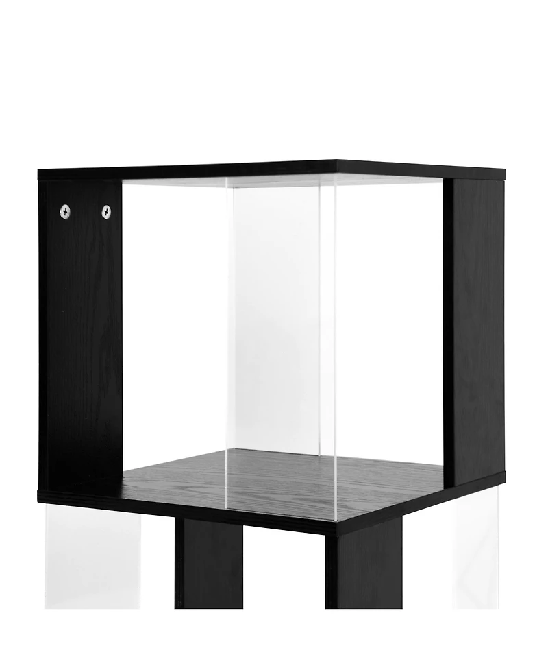 Rainsken 360° Rotating Bookshelf, 5-Tier Floor Standing Bookcase, Modern Display Rack with Acrylic Plate, Anti-toppling Base for Living Room