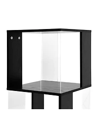 Rainsken 360° Rotating Bookshelf, 5-Tier Floor Standing Bookcase, Modern Display Rack with Acrylic Plate, Anti-toppling Base for Living Room