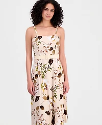 Tahari Asl Women's Printed Belted Sleeveless Linen Blend Dress