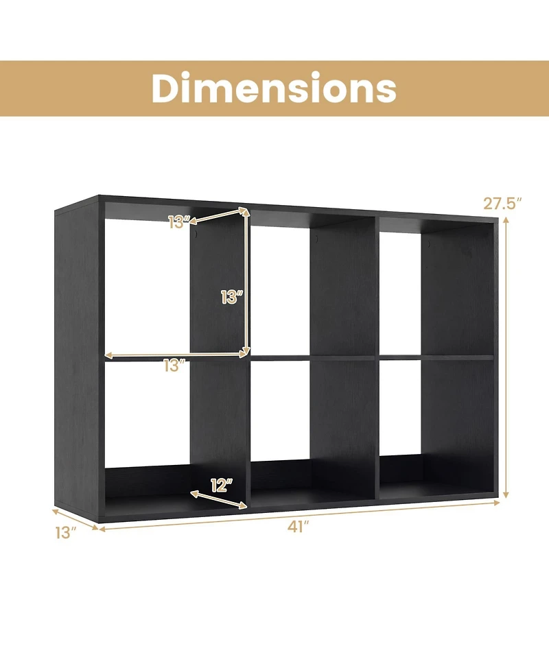 Slickblue 6-Cube Bookcase with Guardrail for Living Room & Bedroom