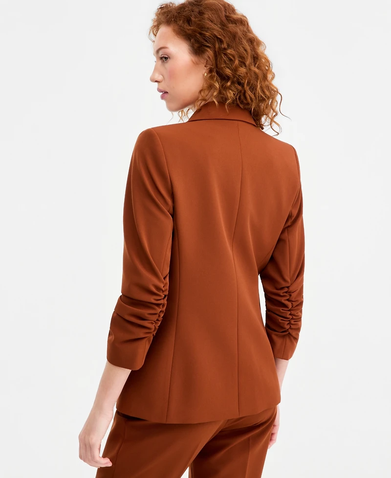 Tahari Asl Petite Ruched-Sleeve One-Button Blazer