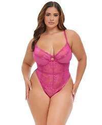 Oh La La Cheri Women's Curvy Julia Sheer Lace Teddy