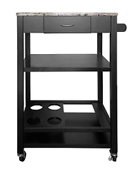 Kings Brand Furniture Faux Marble with Wood Kitchen Buffet Serving Cart, Black Finish