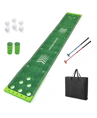 Hongge 11 Ft Putting Green Mat with 2 Adjustable Putters and 6 Balls