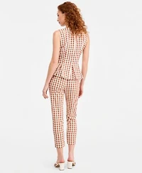 Tahari Asl Womens Gingham Sleeveless Peplum Top Gingham Cropped Slim Pants