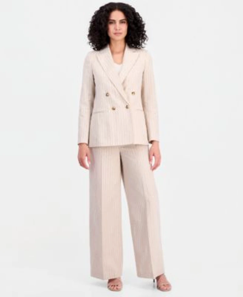 Tahari Asl Womens Pinstripe Double Breasted Blazer Pinstripe Wide Leg Pants