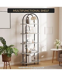 gaomon 71" Arched Bookshelf, 5-Tier Open Bookcase, Freestanding Tall Display Shelf with Metal Frame for Home