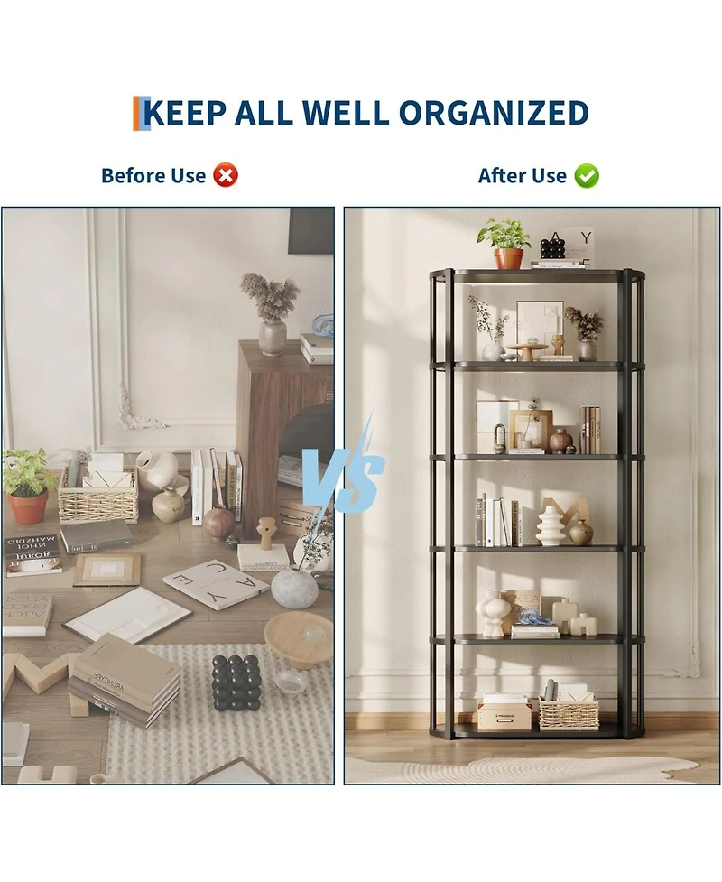 gaomon 6-Tier Bookshelf, Bookcase Storage Organizer for Garage, Cd, Movie, Industrial Freestanding Shelf for Home