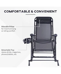 Outsunny Zero Gravity Reclining Rocking Chair, Lounge Rocker, Folding, Pillow, Side Tray, Cup and Phone Holder
