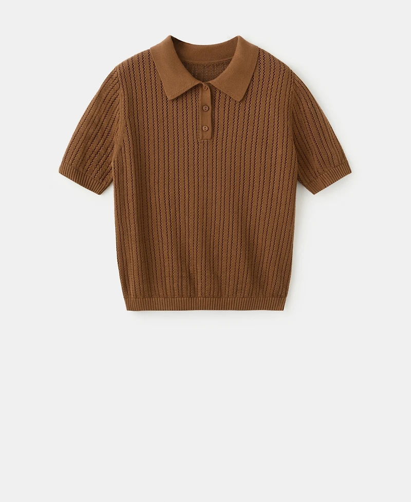 Mango Women's Openwork Knitted Polo-Neck Sweater