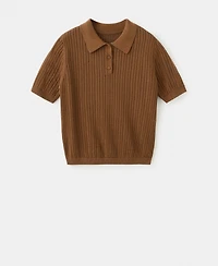 Mango Women's Openwork Knitted Polo-Neck Sweater