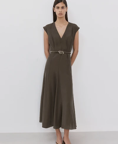 Mango Women's Double-Belted A-Line Dress