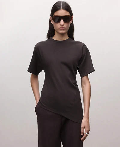 Mango Women's Asymmetrical Hem Fitted Cotton T-Shirt