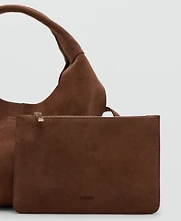 Mango Women's Stitching Detail Suede Shoulder Bag