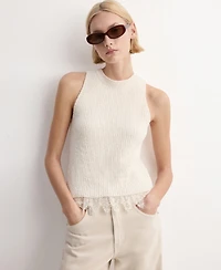 Mango Women's Lace Trim Ribbed Knit Top