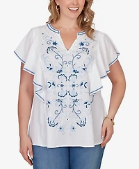 Ruby Rd. Plus Featherlight Embroidered Flutter Sleeve T-shirt