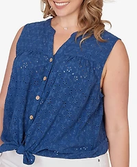 Ruby Rd. Plus Tie-Front Eyelet Sleeveless Top