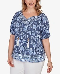 Ruby Rd. Plus Smocked Floral Clip Dot Top