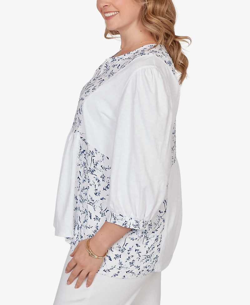 Ruby Rd. Plus Mixed Fabric Sharkbite Knit Top