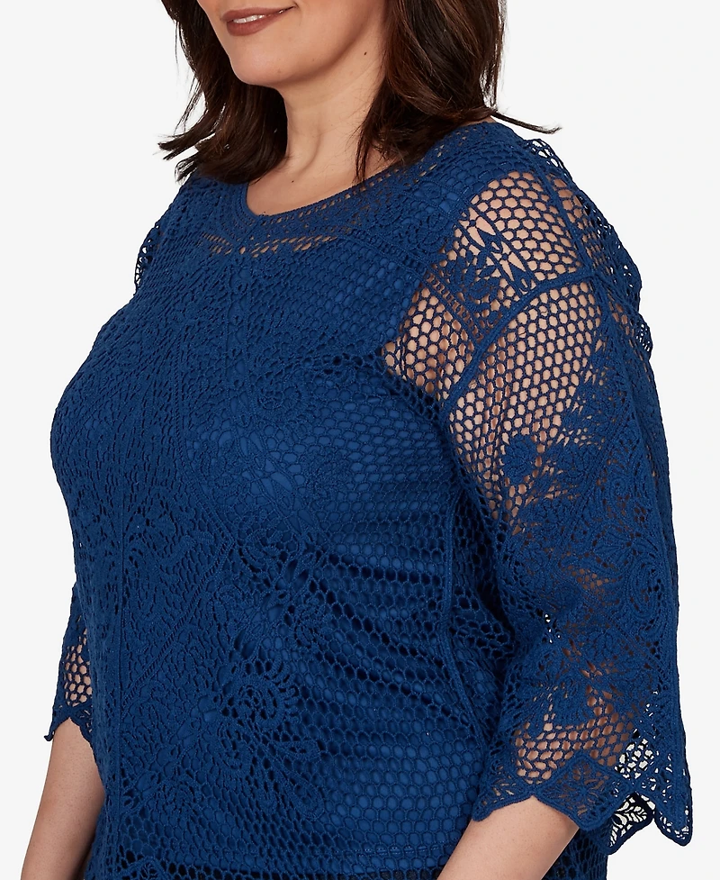 Ruby Rd. Plus Scalloped Medallion Crochet Lined Lace Top