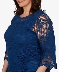 Ruby Rd. Plus Scalloped Medallion Crochet Lined Lace Top
