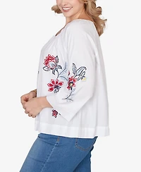 Ruby Rd. Plus Floral Embroidered Poplin Button Front Top