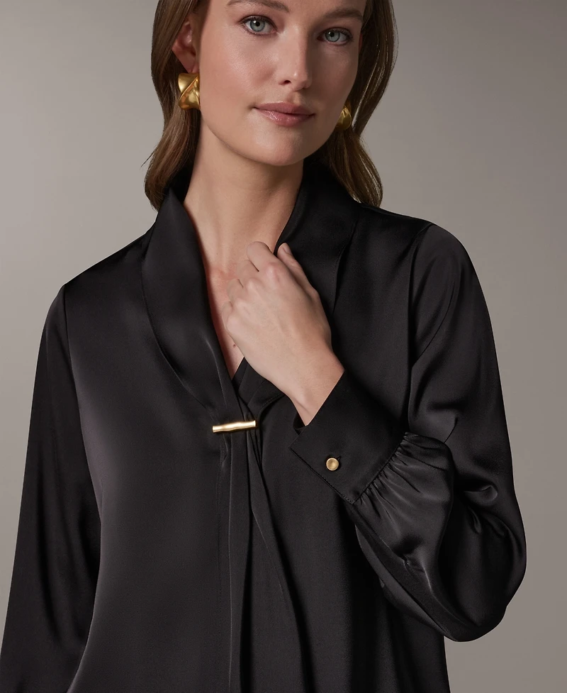 Donna Karan New York Petite Long-Sleeve V-Neck Pull-On Top