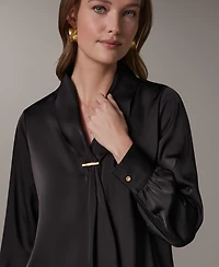 Donna Karan New York Petite Long-Sleeve V-Neck Pull-On Top
