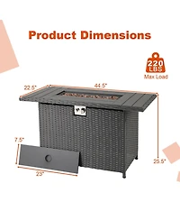 Sugift 44.5 Inch Propane Fire Pit Table Rattan Gas 2-in-1 with Stainless Steel Burner