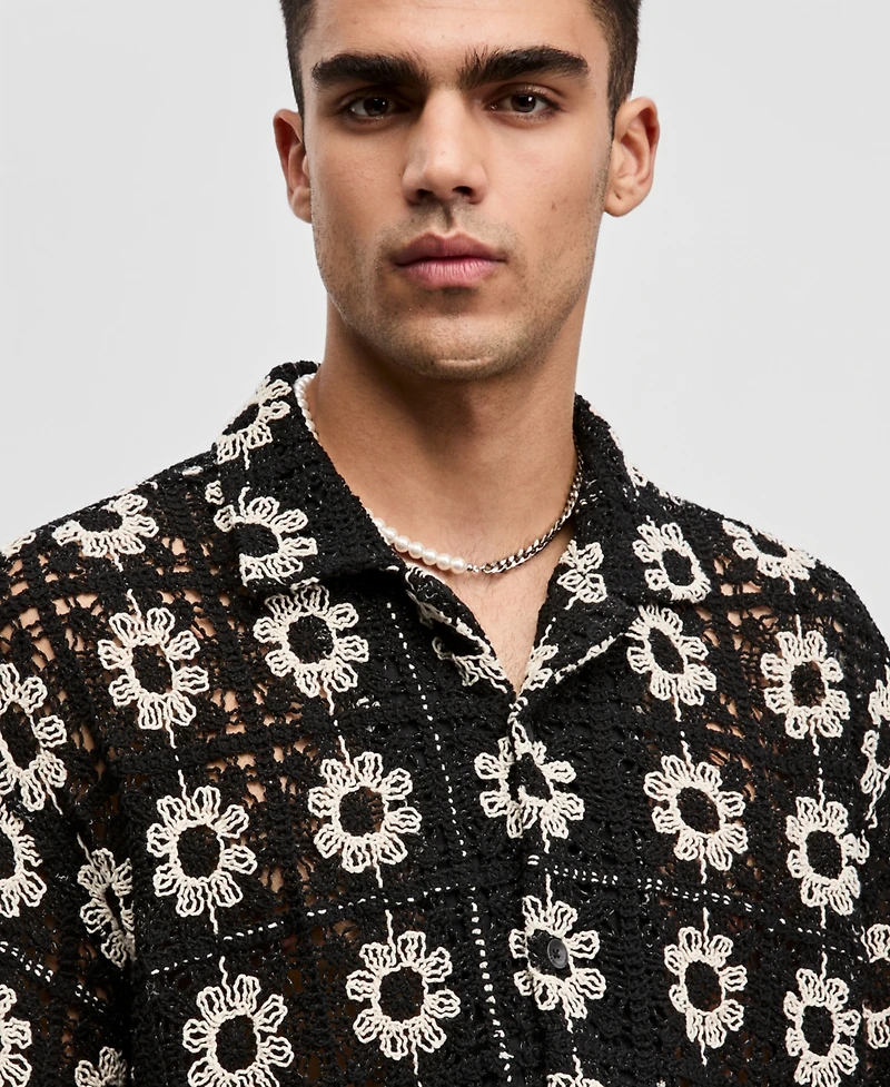 Mode of One Men's Boxy-Fit Short-Sleeve Crochet Shirt, Macy's Exclusive