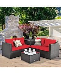 Gymax 4PCS Cushioned Rattan Patio Conversation Set w/ Side Table Cushion