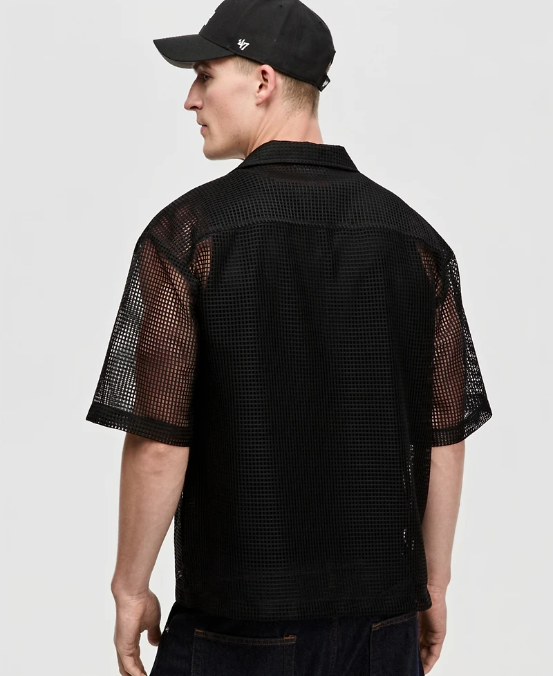 Mode of One Men's Boxy-Fit Short-Sleeve Mesh Shirt, Macy's Exclusive