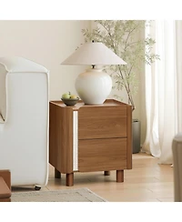 LuxenHome 21.6" Brown Nightstand with 2 Drawers, Mid Century Modern Night Stand for Bedroom, Wooden Bedside Table for Living Room