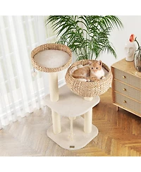 Gymax 41'' Hand-Made Cat Tree Tower Natural Bowl Shaped w/ 2 Perch