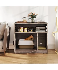 Gymax Cat Litter Box Enclosure w/ Storage Double Doors Sisal Scratching Mat Indoor