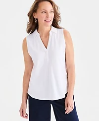 Style Co Womens Cotton Johnny Collar Sleeveless Top Macys Exclusive